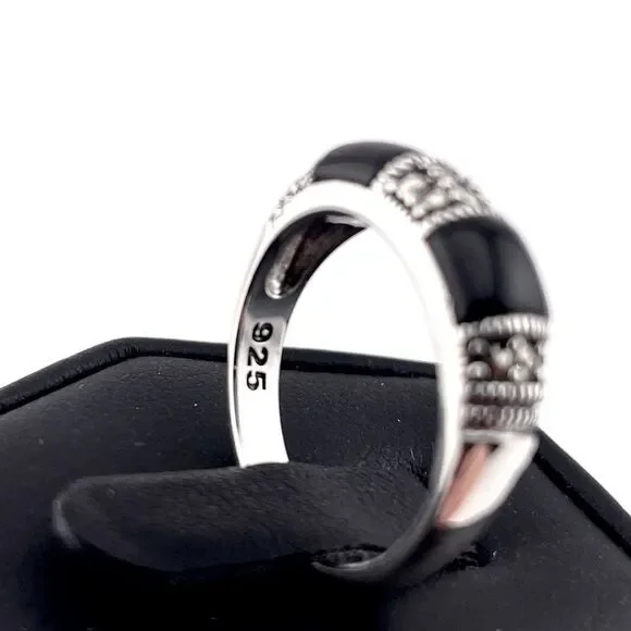 STERLING SILVER Double Black Onyx Marcasite Ring Size 9 - Picture 3 of 3